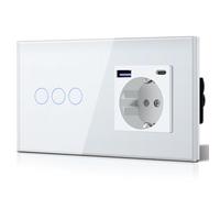 BSEED Presa Doppia da Parete con USB 20W e Tipo C, Presa USB C in Cristallo, Ricarica Rapida, 3 in 1, Facile Installazione, 3 Gang 1 Via, 157mm Bianco