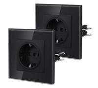 BSEED Presa in vetro, presa da parete standard UE con artigli, presa da incasso con sicurezza per bambini, facile da montare, nuova serie E, 16 A, 250 V, 1 scomparti, 2 pezzi, 86 mm, colore nero