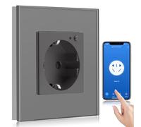 BSEED Presa intelligente WiFi, funziona con Amazon Alexa, Google Home, funzione temporizzazione e controllo app, 1 presa Schuko grigia, da incasso in vetro intelligente su rete solo 2,4 GHz