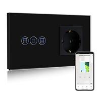 BSEED Presa normale con interruttore Smart Alexa, interruttore per tapparelle WiFi, con presa di corrente, compatibile con Alexa, Google Home, presa Schuko, colore nero (necessario)
