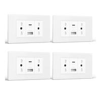 BSEED Presa, Presa con USB A e USB C, Prese Elettriche da Muro 118mm, Spina Italiana per Ufficio Casa, Bianco 4 Pezzi