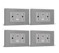 BSEED Presa, Presa con USB A e USB C, Prese Elettriche da Muro 118mm, Spina Italiana per Ufficio Casa, Grigio 4 Pezzi