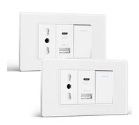 BSEED Presa, Prese Elettriche da Muro con Interruttore 1 Gang 1 Via e Presa USB A e USB C, Spina 118m per Ufficio Casa, Bianco 2 Pezzi