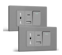 BSEED Presa, Prese Elettriche da Muro con Interruttore 1 Gang 1 Via e Presa USB A e USB C, Spina 118m per Ufficio Casa, Grigio 2 Pezzi
