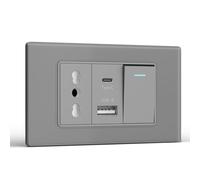 BSEED Presa, Prese Elettriche da Muro con Interruttore 1 Gang 2 Vie e Presa USB A e USB C, Spina 118m per Ufficio Casa, Grigio