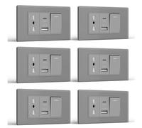 BSEED Presa, Prese Elettriche da Muro con Interruttore 1 Gang 2 Vie e Presa USB A e USB C, Spina 118m per Ufficio Casa, Grigio 6 Pezzi