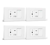 BSEED Presa, Prese Elettriche da Muro con Interruttore 1 Gang 2 Vie e Presa USB A e USB C, Spina 118m per Ufficio Casa, Bianco 4 Pezzi