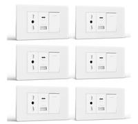 BSEED Presa, Prese Elettriche da Muro con Interruttore 1 Gang 2 Vie e Presa USB A e USB C, Spina 118m per Ufficio Casa, Bianco 6 Pezzi
