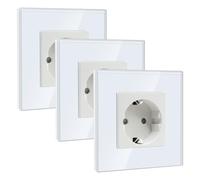BSEED Presa Schuko, 1 presa da incasso, in vetro di cristallo, presa da parete in vetro bianco, 16 A, presa con contatto di protezione 86 mm (3 confezioni)