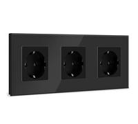 BSEED Presa Schuko a 3 scomparti, in vetro di cristallo, presa Schuko tripla presa 16 Amp, colore nero, 228 mm