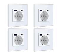 BSEED Presa Schuko con caricatore rapido USB C 20W USB Tipo C, presa a muro con pannello in vetro, presa USB da incasso, presa da incasso adatta per telefono, tablet, MP3 e altro - Bianco, 4 pezzi