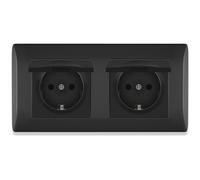 BSEED Presa Schuko con copertura impermeabile, doppia presa da incasso con morsetto, 2 prese da incasso con telaio in PC, presa da incasso da 16 Amp, presa da cucina, colore nero, 152 mm