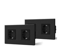 BSEED Presa Schuko, confezione da 2 prese, 2 prese da incasso, 16 Amp AC Power in cristallo, 157 mm, doppia presa di protezione da parete, colore nero