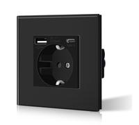 BSEED Presa Schuko da incasso in vetro con 2,1 A USB e indicatore di potenza di carica tipo C, 16 A, 250 V, colore nero