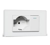 BSEED Presa Schuko e Interrutore 1 Gang 2 Vie, Prese Elettriche da Muro 10A/16A e Interruttore a Levetta, Schuko con Pannello di Vetro, Presa Bipassa 118mm Bianco