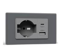 BSEED Presa Schuko e Presa Italiana con USB-A e Type-C, Prese Elettriche da Muro 10A/16A, Presa USB da Muro con Pannello di Vetro, Presa Bipassa 118mm Grigrio