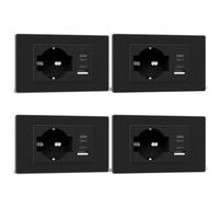 BSEED Presa Schuko e Presa Italiana con USB-A e Type-C, Prese Elettriche da Muro 10A/16A, Prese USB da Muro con Pannello di Vetro, Spina Bipassa 118mm Nero, 4 Pezzi