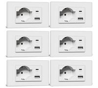 BSEED Presa Schuko e Presa Italiana con USB-A e Type-C, Prese Elettriche da Muro 10A/16A, Prese USB da Muro con Pannello di Vetro, Spina Bipassa 118mm Bianco, 6 Pezzi