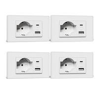 BSEED Presa Schuko e Presa Italiana con USB-A e Type-C, Prese Elettriche da Muro 10A/16A, Prese USB da Muro con Pannello di Vetro, Spina Bipassa 118mm Bianco, 4 Pezzi