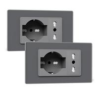 BSEED Presa Schuko e Presa Italiana, Prese Elettriche da Muro 10A/16A, Schuko con Pannello di Vetro, Prese Bipassa 118mm Grigrio, 2 Pezzi