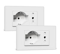 BSEED Presa Schuko e Presa Italiana, Prese Elettriche da Muro 10A/16A, Schuko con Pannello di Vetro, Prese Bipassa 118mm Bianco, 2 Pezzi