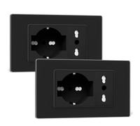 BSEED Presa Schuko e Presa Italiana, Prese Elettriche da Muro 10A/16A, Schuko con Pannello di Vetro, Prese Bipassa 118mm Nero, 2 Pezzi