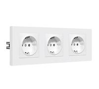 BSEED Presa Schuko multipla, standard UE a 3 scomparti, presa da incasso con telaio in PC, presa da parete con artigli, prese di prolunga, facile installazione, design più recente, 86 x 228 mm, 16 Amp