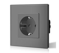 BSEED Presa Schuko Normal 1 scomparto standard UE singola, da incasso con cavo di messa a terra, facile installazione, piastra in vetro di cristallo, 16 Amp 250 V 86 mm, grigio
