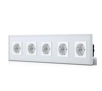 BSEED Presa Schuko Normal a 5 prese, standard UE, da incasso, semplice installazione, piastra in vetro di cristallo, 16 Amp 250 V, prese di prolunga 370 mm, bianco