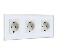 BSEED Presa Schuko tripla - piastra in vetro di cristallo, 16 Amp, colore bianco, presa di prolunga da parete 228 mm