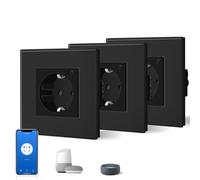 BSEED, presa Schuko WiFi 16A Smart Alexa con vetro, confezione da 3, 1 via, nero, 86mm, installazione da incasso, controllo APP, funziona con Alexa/Google Home, fai da te, rotazione libera, solo rete