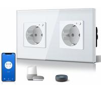 BSEED Presa Schuko Wifi 16A Smart Alexa in vetro, 1 confezione doppia presa a 2 vie, colore bianco, 157 mm, installazione a incasso, funzionamento con Alex DIY Free Spin solo 2,4 GHz