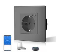 BSEED Presa Schuko Wifi da incasso con monitoraggio dell'energia, presa in vetro Smart Alexa da 16 A, controllo tramite app, funziona con Alexa/Google Home, misura consumo energetico, calendario, solo
