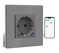 BSEED Presa Schuko WLAN con USB C 20 W, presa smart WiFi, da incasso con misurazione della corrente, lavoro con Alexa/Google Home, contatore di corrente per presa da parete con app Smart Life, 1