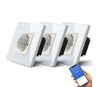 BSEED Presa Smart Schuko da incasso con monitoraggio dell'energia, 3 Pack Prese in vetro Wlan per misurare il consumo di energia, Controllo APP Funziona con Alexa/Google Home, Programmazioni, Timer