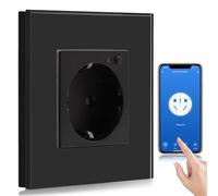 BSEED Presa Smart Wi-Fi, funziona con Amazon Alexa, Google Home, Funzione Timing e controllo tramite APP, 1 presa Schuko nera, presa intelligente incassata in vetro su rete solo 2,4 GHz