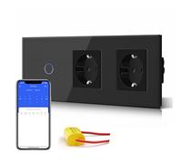BSEED Presa standard doppia con interruttore della luce Smart Alexa, presa Schuko in vetro verticale (non Wi-Fi), interruttore della luce Single Live Wifi Touch 1 scomparto 1 via, colore nero