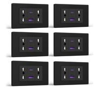 BSEED Prese Elettriche da Muro, Presa Bipasso con 20W Carica Rapida, Presa Bivalente 10A/16A con USB A e USB C 118mm, Presa USB da Muro per Ufficio e Casa, Nero-6 Pezzi