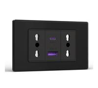 BSEED Prese Elettriche da Muro, Presa Bipasso con 20W Carica Rapida, Presa Bivalente 10A/16A con USB A e USB C 118mm, Presa USB da Muro per Ufficio Hotel e Casa, Nero
