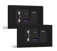 BSEED Prese Elettriche da Muro, Presa Bipasso con 20W Carica Rapida, Presa Bivalente 10A/16A con USB A e USB C 118mm, Presa USB da Muro per Ufficio e Casa, Nero-2 Pezzi
