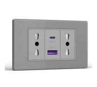 BSEED Prese Elettriche da Muro, Presa Bipasso con 20W Carica Rapida, Presa Bivalente 10A/16A con USB A e USB C 118mm, Presa USB da Muro per Ufficio Hotel e Casa, Grigio