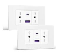 BSEED Prese Elettriche da Muro, Presa Bipasso con 20W Carica Rapida, Presa Bivalente 10A/16A con USB A e USB C 118mm, Presa USB da Muro per Ufficio e Casa, Bianco-2 Pezzi