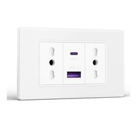 BSEED Prese Elettriche da Muro, Presa Bipasso con 20W Carica Rapida, Presa Bivalente 10A/16A con USB A e USB C 118mm, Presa USB da Muro per Ufficio Hotel e Casa, Bianco