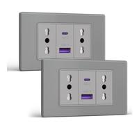 BSEED Prese Elettriche da Muro, Presa Bipasso con 20W Carica Rapida, Presa Bivalente 10A/16A con USB A e USB C 118mm, Presa USB da Muro per Ufficio e Casa, Grigio-2 Pezzi