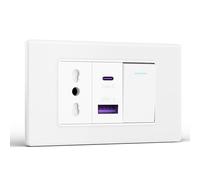 BSEED Prese Elettriche da Muro, Presa Bipasso e Interruttore 1 Gang 1 Via con 20W Carica Rapida, Presa Bivalente 10A/16A con USB A e USB C 118mm, Presa USB da Muro per Ufficio e Casa, Bianco