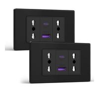 BSEED Prese Elettriche da Muro, Presa Bipasso e Interruttore 1 Gang 1 Via con 20W Carica Rapida, Presa Bivalente 10A/16A con USB A e USB C 118mm, Presa USB da Muro per Ufficio e Casa, Nero-2 Pezzi
