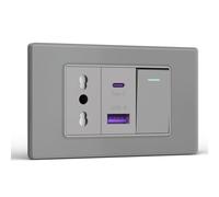 BSEED Prese Elettriche da Muro, Presa Bipasso e Interruttore 1 Gang 2 Vie con 20W Carica Rapida, Presa Bivalente 10A/16A con USB A e USB C 118mm, Presa USB da Muro per Ufficio e Casa, Grigio
