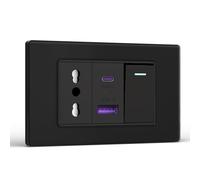 BSEED Prese Elettriche da Muro, Presa Bipasso e Interruttore 1 Gang 2 Vie con 20W Carica Rapida, Presa Bivalente 10A/16A con USB A e USB C 118mm, Presa USB da Muro per Ufficio e Casa, Nero