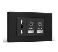 BSEED Prese Elettriche da Muro, Presa con Doppio USB A e USB C, Presa USB da Muro 118mm, Presa a Parete per Ufficio Hotel e Casa, Nero