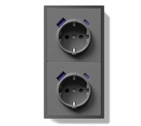 BSEED Schuko Doppia presa da incasso con USB C 20 W, presa da parete 16 Amp con telaio in PC, doppia presa con artigli, 2 scomparti grigio